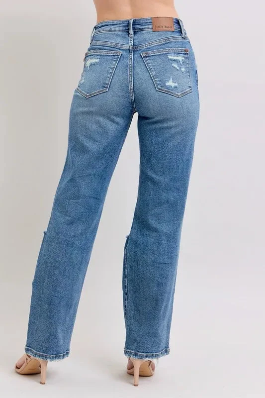Judy Blue Full Size High Waist Heavy Destroy Straight Jeans Plus Size 7 Judy Blue Full Size High Waist Heavy Destroy Straight Jeans Plus Size - Image 5