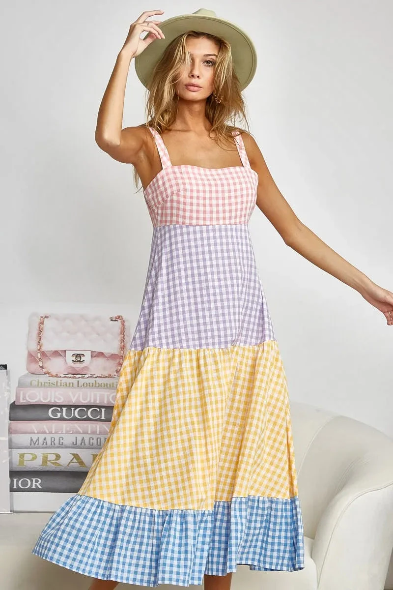 BiBi Color Block Tiered Gingham Dress 8 BiBi Color Block Tiered Gingham Dress - Image 6