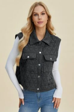 Double Take Full Size Pocketed Texture Snap Down Vest Coat -Sydney So Sweet b418bd94 d5f5 4270 85db 604244528a4c Max