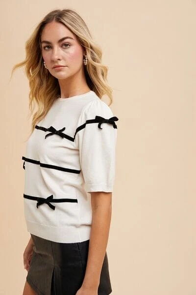 Annie Wear Striped Bow Round Neck Knit Top 4 Annie Wear Striped Bow Round Neck Knit Top - Image 2