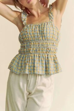 Davi & Dani Plaid Ruffled Strap Smocked Sleeveless Top -Sydney So Sweet b6fb1e9fa4ac497fa4f6dde21ec88e18 Max Origin