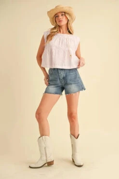 Aemi+Co Ruched Striped Round Neck Sleeveless Top -Sydney So Sweet b7fa8ea1e07d45de8c0103b95fdc4ea8 Max Origin