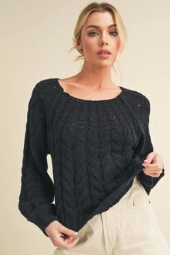 Aemi + Co Cable-Knit Openwork Round Neck Sweater -Sydney So Sweet ba26f8ea 07f8 475a b154 936242a0a425 Max