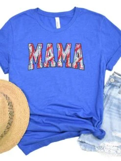 Baseball Mama Stitch Design Mom Graphic T-Shirt -Sydney So Sweet baseballMamaHeatherTrueRoyal