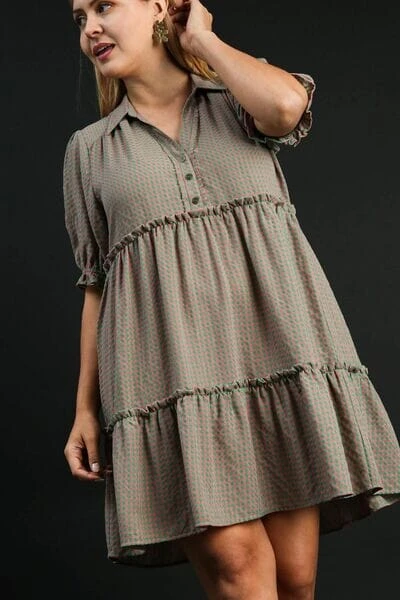 Umgee Full Size Plaid Frill Button Detail Ruffled Short Sleeve Dress Plus Size 4 Umgee Full Size Plaid Frill Button Detail Ruffled Short Sleeve Dress Plus Size - Image 2