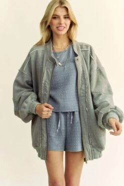 Davi & Dani Exposed Seam Zip Up Dropped Shoulder Jacket -Sydney So Sweet bca61cc9 9904 4f93 a36c 7cf847b74763 Max