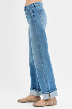 RISEN Full Size Elastic Band Mid Rise Wide Front Patch Pocket Cuff Jeans Plus Size -Sydney So Sweet be91ddb93df7435fad6e4acb13321b3f Max Origin