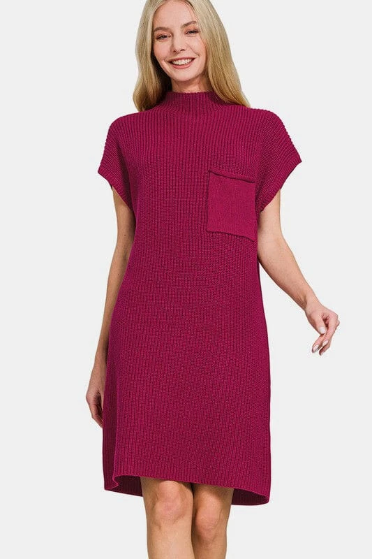 Zenana Mock Neck Short Sleeve Sweater Dress 3 Zenana Mock Neck Short Sleeve Sweater Dress