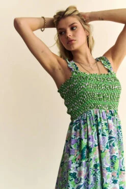 Davi & Dani Multi Smocked Bodice Geo Ruffle Strappy Midi Dress -Sydney So Sweet c193097e298945bdb1871ded38117bde Max Origin