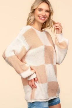 Haptics Full Size Checkered Round Neck Drop Shoulder Sweater -Sydney So Sweet c3ca9050 fc2b 456f 8c84 c06271f7a5de Max