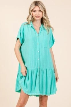 Mittoshop Linen Blend Button Down Shirt Mini Dress -Sydney So Sweet c5ae65f0 b2db 49d9 88fd df3a95d48233 Min