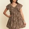 Davi & Dani Animal Printed Velvet Ribbon Mini Dress