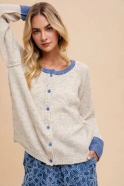 Annie Wear Contrast Trim Button Down Raglan Sleeve Cardigan -Sydney So Sweet c5e59566 7abd 4fed ac7c 48560693c4d4 Min