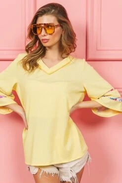 BiBi Cord Rib With Stitched Floral Contrast Top -Sydney So Sweet c609a6ac 3910 4463 ab77 a435bb857058 Max