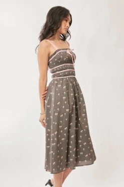 Davi & Dani Contrast Velvet Tape Smocking Bodice Midi Dress -Sydney So Sweet c809b257cc5744fcbeb810406fad91ce Max Origin