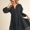 Aemi + Co Notched Balloon Sleeve Tiered Mini Dress