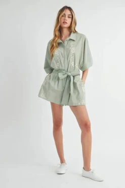 MABLE Embroidered Button Down Collared Neck Romper -Sydney So Sweet cb7bfbe8d9e34a12872d714f72f035d8 Max Origin