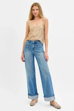 RISEN Full Size Elastic Band Mid Rise Wide Front Patch Pocket Cuff Jeans Plus Size -Sydney So Sweet cb96adee272444b1a6d05930aa196fe1 Max Origin