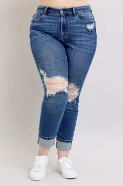 Judy Blue Full Size Mid Rise Boyfriend Destroy Jeans With Yoke Pockets And Faux Selvedge Cuff Plus Size -Sydney So Sweet cbcc9096 d310 46da 9cff 74fe72890e25 Max Origin