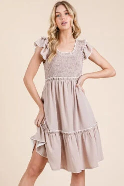 Lime 'N' Chili Ruffle Trim Smocked Dress With Contrast -Sydney So Sweet ccc8edf138104ed8b6207ca24b07f4a7 Max Origin