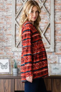 Heimish Full Size Geometric Button Detail Long Sleeve Babydoll Top -Sydney So Sweet cccc8891 f300 4756 b1be ca8f1a8f1d77 Max