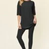 Double Take Full Size Round Neck Dropped Shoulder T-Shirt And Leggings Set