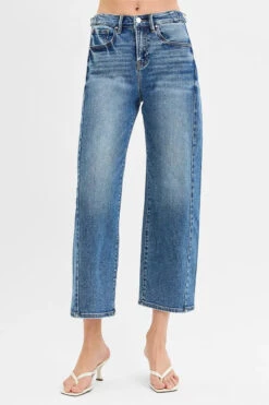 RISEN High Rise Crop Length Barrel Adjustable Waist Band Jeans