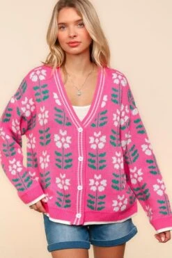 Haptics Full Size Floral Jacquard V-Neck Button Up Cardigan -Sydney So Sweet cfe552cb ff16 48b4 9627 a1b52b570a36 Max
