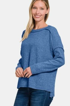 Zenana Full Size Exposed Seam Brushed Round Neck Sweater -Sydney So Sweet d139147a fa31 4817 9e6b 66f5de02b289 Max