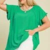 Umgee Full Size Seam Detail Linen Ruffle Fringe Edge Top Plus Size