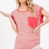 Ces Femme Side Slit Striped Cap Sleeve T-Shirt