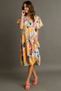 Umgee Full Size Abstract Print Flutter Sleeve Frill Tiered Midi Dress Plus Size -Sydney So Sweet d7db4024 b0fe 4d27 9adf 595fa0a82ce8 Min