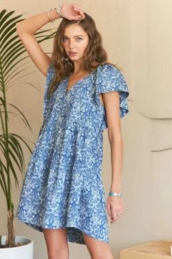 ADORA Printed V-Neck Ruffle Sleeve Mini Dress -Sydney So Sweet da08a6ba f238 4e35 aec2 bd0ee9ba4255 Min