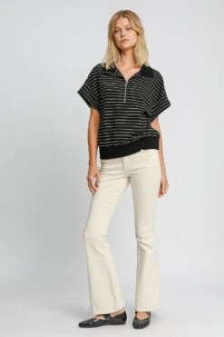 Umgee Striped Half Zip Short Sleeve Sweatshirt -Sydney So Sweet dc04ad0d b262 49b6 881b 025c4751a065 Max