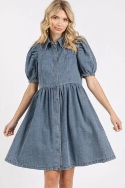 Mittoshop Button Down Puff Sleeve Denim Dress -Sydney So Sweet dc855e9f 8e97 4792 8e65 ff9372d14be3 Min