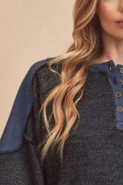 Aemi + Co Side Slit Button Detail Contrast Shoulder Sweatshirt -Sydney So Sweet e00f75f3 3b19 40b3 96c3 7285181001a9 Max