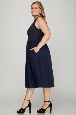 She + Sky Full Size Sleeveless Poplin Woven Midi Dress With Pockets Plus Size -Sydney So Sweet e3bba2a3 f86e 4881 9daa 80d627ff564a Max