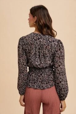 Annie Wear Abstract Print Balloon Sleeve Peplum Blouse -Sydney So Sweet e5d40676 4338 4ebf 925c 579719631cfa Min