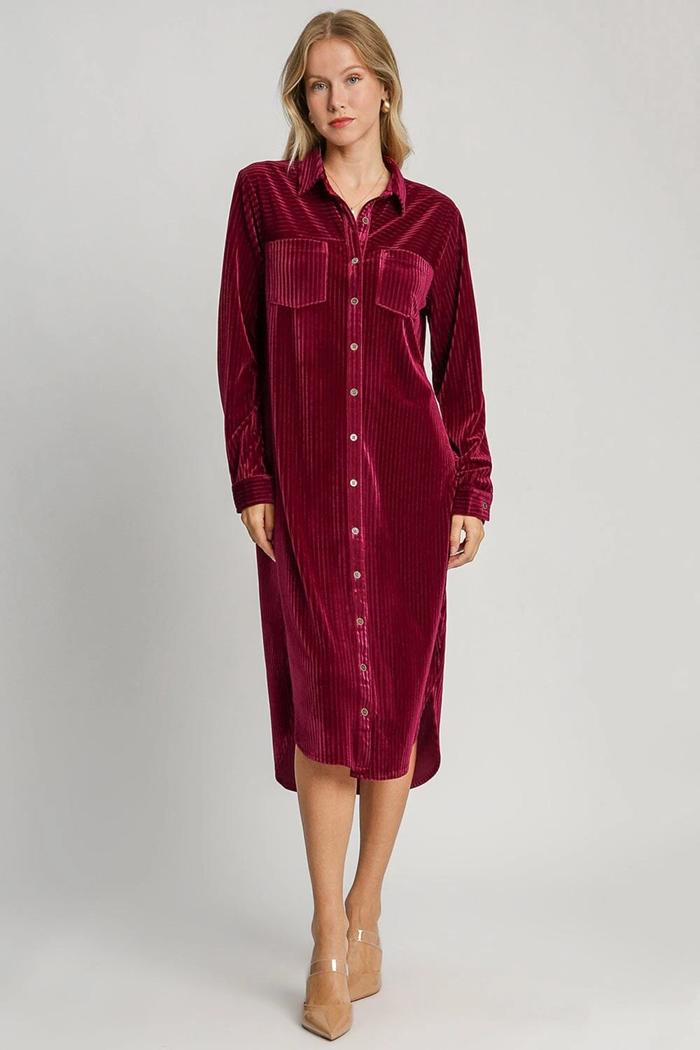 Umgee Texture Curved Hem Button Down Shirt Dress 3 Umgee Texture Curved Hem Button Down Shirt Dress