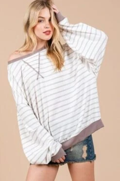 Ces Femme Striped Round Neck Drop Shoulder Sweatshirt -Sydney So Sweet e7c8c8de d394 4356 8476 07517f45f700 Min