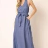 Mittoshop Cross Back Belted V Neck Tank Maxi Dress