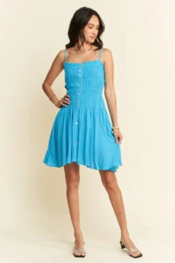 Davi & Dani Smocking Bodice Sleeveless Button Down Mini Dress -Sydney So Sweet ead85020b01e4f80a09724a630777904 Max Origin