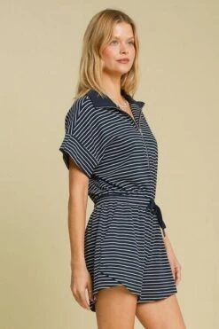 Umgee Full Size Half Zip Striped Romper Plus Size -Sydney So Sweet ef55be9d bca7 4565 8230 28eebb0d3113 Min