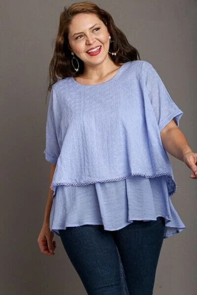 Umgee Full Size Eyelet Layered Short Sleeve Blouse Plus Size 5 Umgee Full Size Eyelet Layered Short Sleeve Blouse Plus Size - Image 3