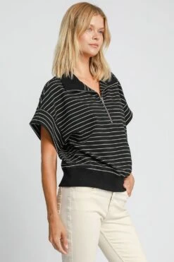 Umgee Striped Half Zip Short Sleeve Sweatshirt -Sydney So Sweet f189b758 5110 4eb6 a805 8169617e1ac5 Max