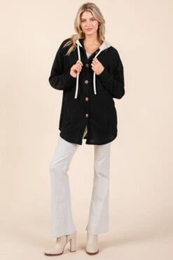 BOMBOM Textured Button Down Drawstring Hooded Shacket -Sydney So Sweet f2a52d68 b950 4cb7 8ce4 4ceaf21811e9 Max