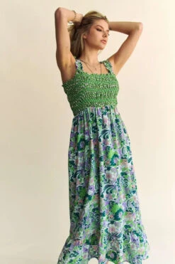 Davi & Dani Multi Smocked Bodice Geo Ruffle Strappy Midi Dress -Sydney So Sweet f2a811c619e44feeafa8ef0f16a63de4 Max Origin