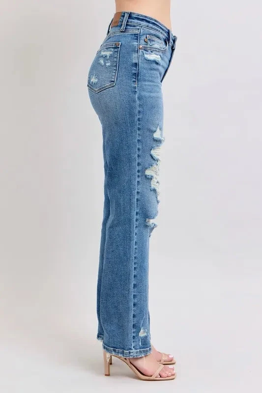 Judy Blue Full Size High Waist Heavy Destroy Straight Jeans Plus Size 9 Judy Blue Full Size High Waist Heavy Destroy Straight Jeans Plus Size - Image 7