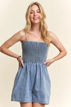 ADORA Smocked Spaghetti Strap Denim Romper 13 ADORA Smocked Spaghetti Strap Denim Romper -Sydney So Sweet f5ff5039 4745 45ab 8b87 3835c2dbac55 Max