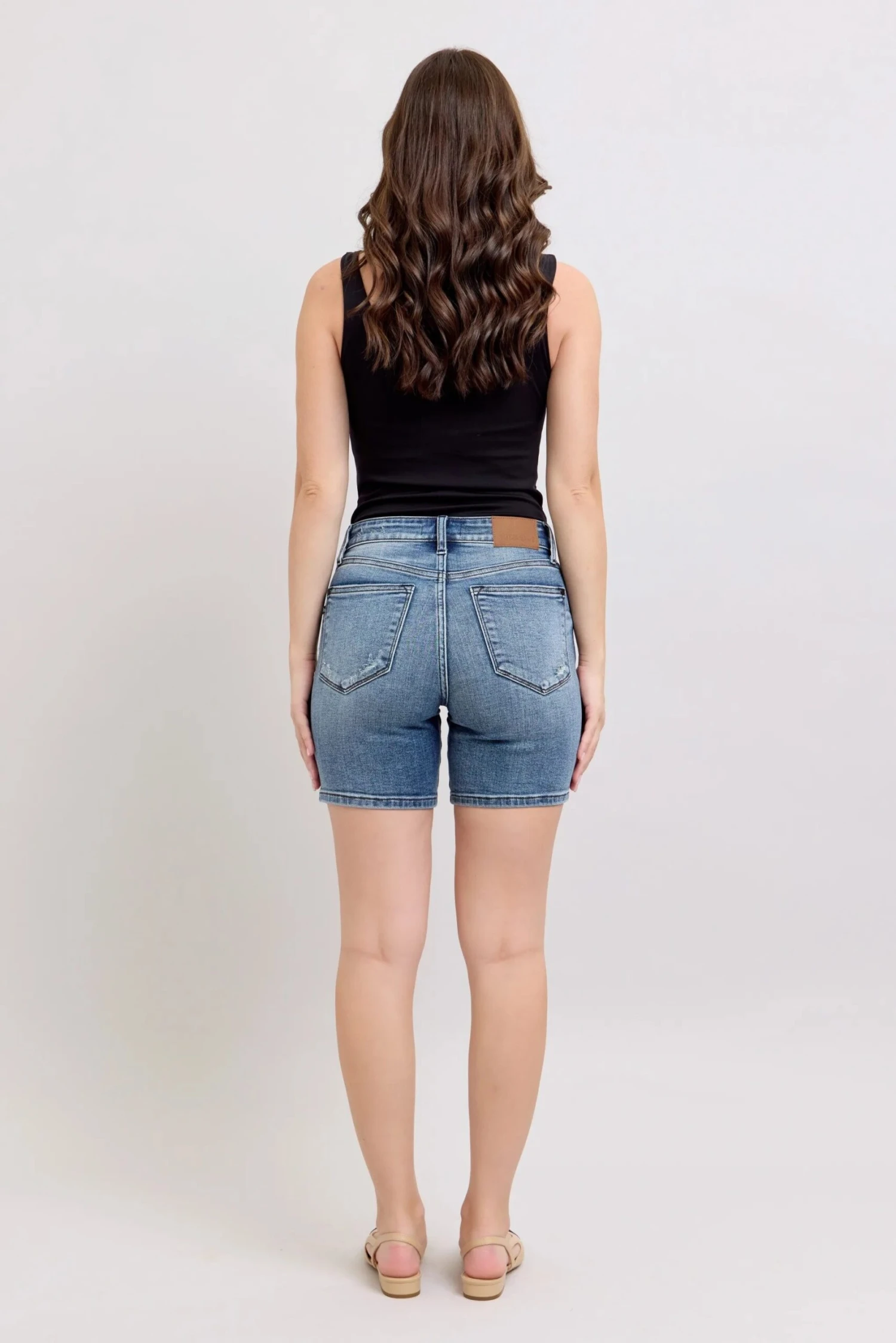 Judy Blue Button Fly Mid Length Denim Shorts W/ Destroy 12 Judy Blue Button Fly Mid Length Denim Shorts W/ Destroy - Image 10